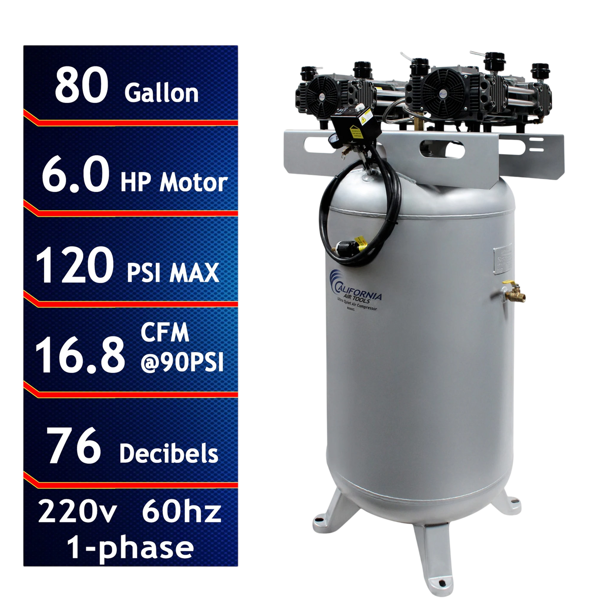 California Air Tools 80060C 6.0 HP 80 Gallon Oil-Free Stationary Air Compressor – alternate view 2