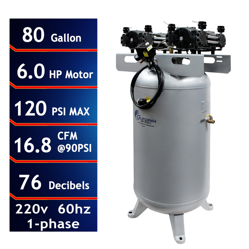 California Air Tools 80060C 6.0 HP 80 Gallon Oil-Free Stationary Air Compressor – alternate view 2
