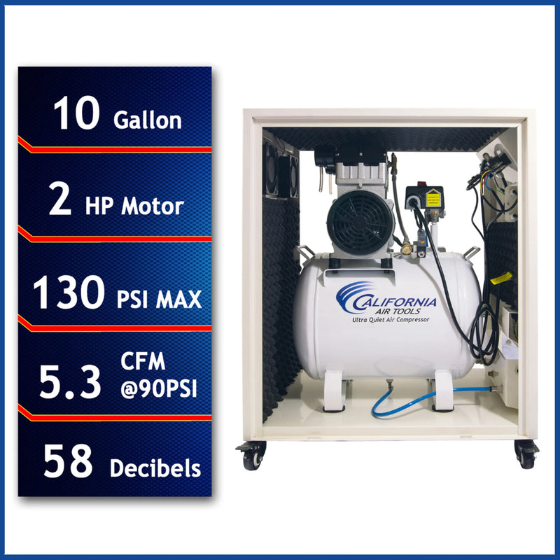 California Air Tools 10020SPCAD 2.0 HP 10 Gallon Oil-Free Air Compressor with Auto Drain and Soundproof Cabinet – alternate view 3