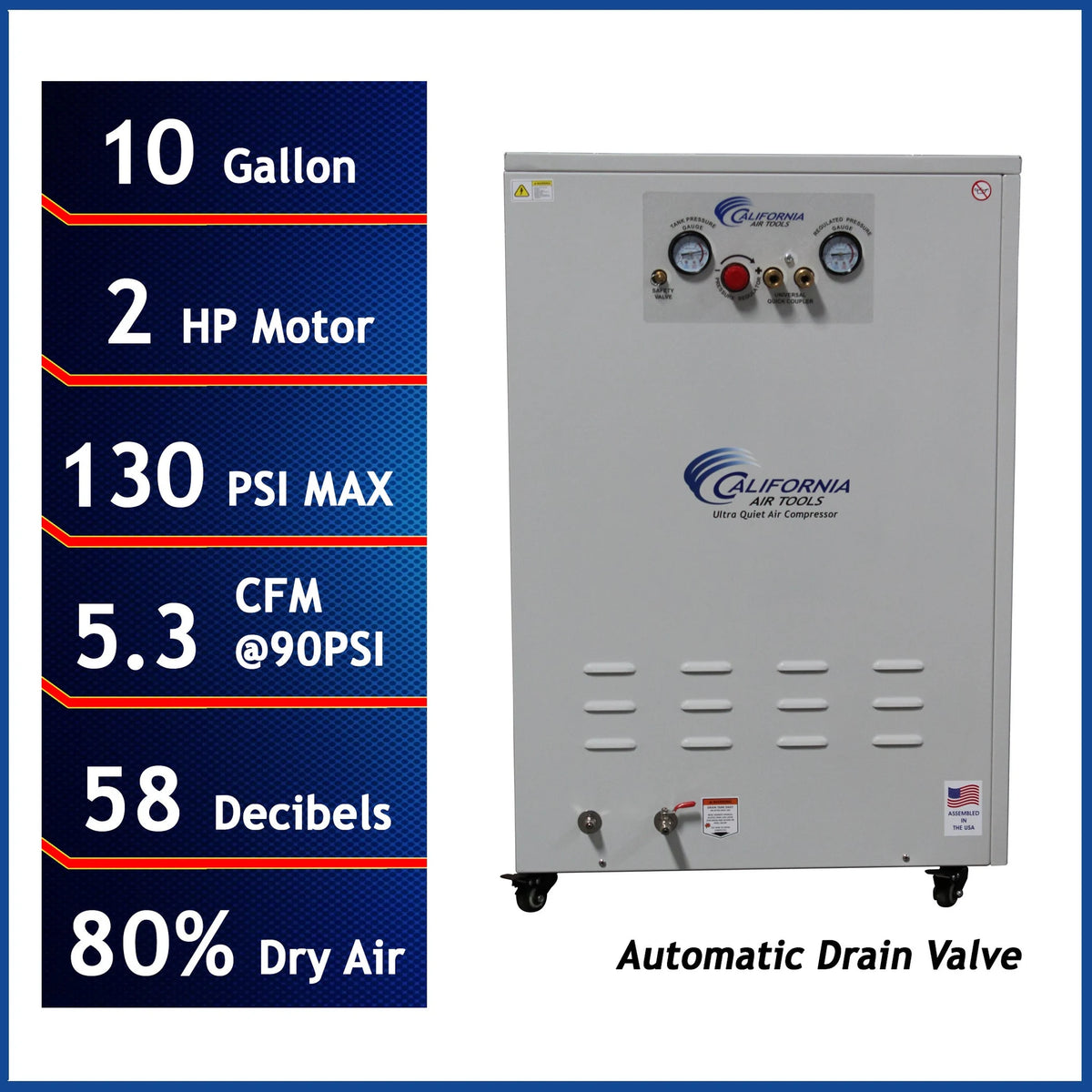 California Air Tools 10020DSPCAD 2.0 HP 10 Gallon Oil-Free Air Compressor with Air Dryer, Auto Drain, and Soundproof Cabinet – alternate view 2