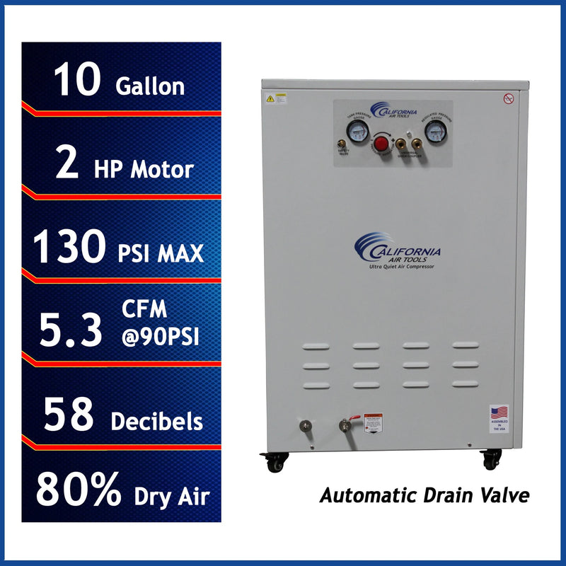 California Air Tools 10020DSPCAD 2.0 HP 10 Gallon Oil-Free Air Compressor with Air Dryer, Auto Drain, and Soundproof Cabinet – alternate view 2