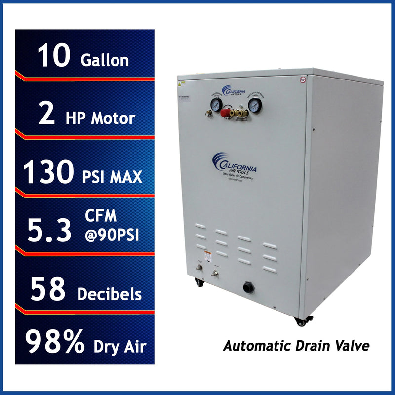 California Air Tools 10020HDSPCADC 2.0 HP 10 Gallon Oil-Free Air Compressor with 98% Air Drying System, Auto Drain, and Soundproof Cabinet – alternate view 2