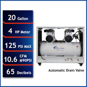 California Air Tools 20040DSPCAD 4.0 HP 20 Gallon Oil-Free Air Compressor with Air Dryer, Auto Drain, and Soundproof Cabinet – alternate view 2