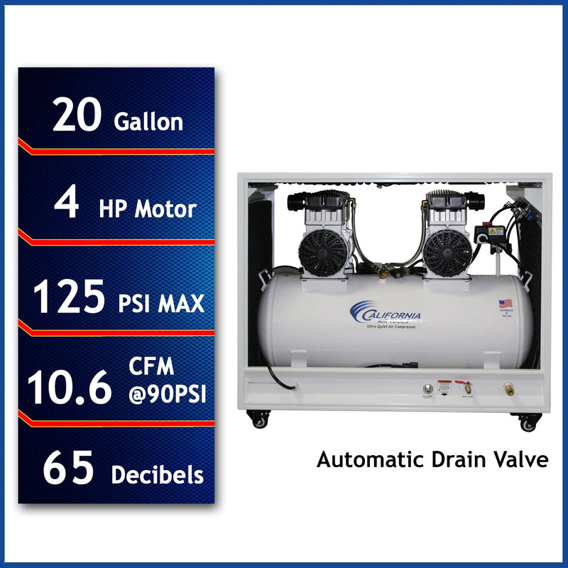 California Air Tools 20040DSPCAD 4.0 HP 20 Gallon Oil-Free Air Compressor with Air Dryer, Auto Drain, and Soundproof Cabinet – alternate view 2
