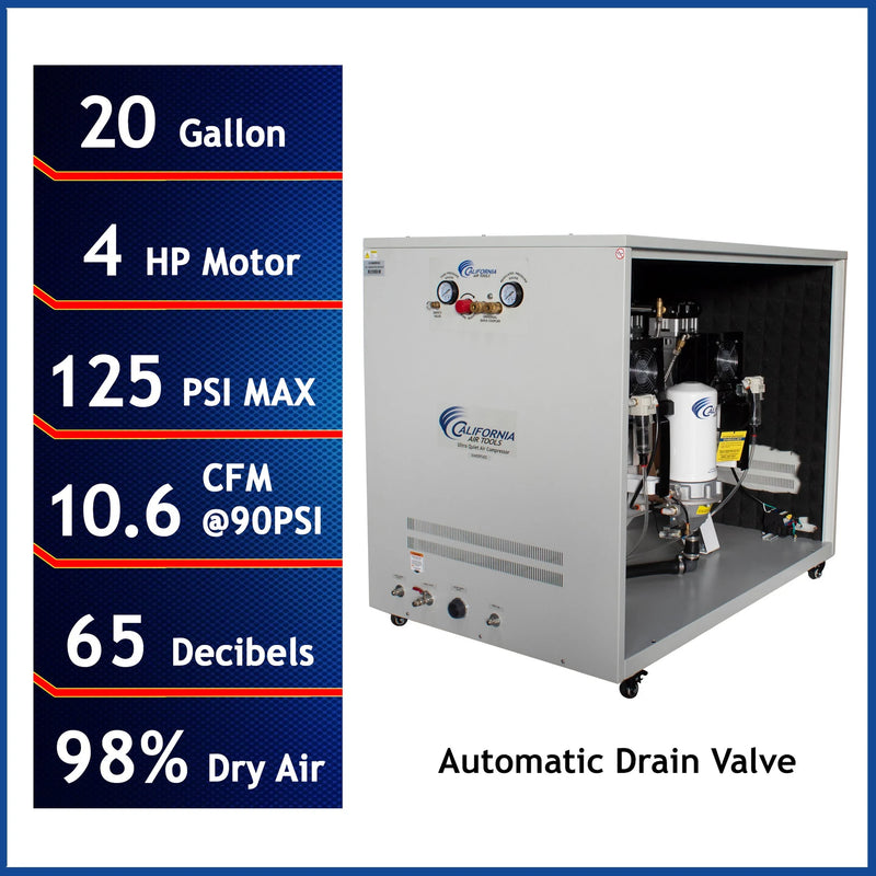 California Air Tools 20040DSPCADC 4.0 HP 20 Gallon Oil-Free Air Compressor with 98% Air Drying System, Auto Drain, and Soundproof Cabinet – alternate view 3