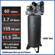 California Air Tools CALAIR 60037BD 3.7 HP 60 Gallon Belt Drive Oil-Lubricated Air Compressor – alternate view 2