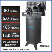 California Air Tools CALAIR 80050BD 5.0 HP 80 Gallon Belt Drive Oil-Lubricated Air Compressor – alternate view 2
