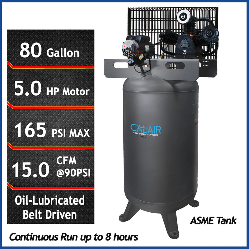 California Air Tools CALAIR 80050BD 5.0 HP 80 Gallon Belt Drive Oil-Lubricated Air Compressor – alternate view 2