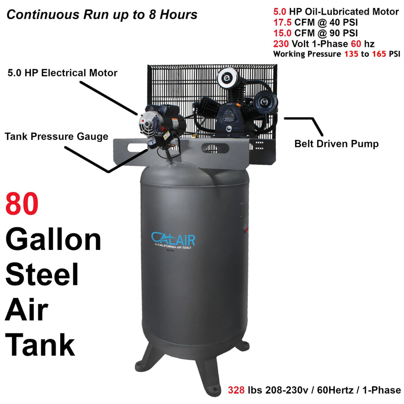 California Air Tools CALAIR 80050BD 5.0 HP 80 Gallon Belt Drive Oil-Lubricated Air Compressor – alternate view 5