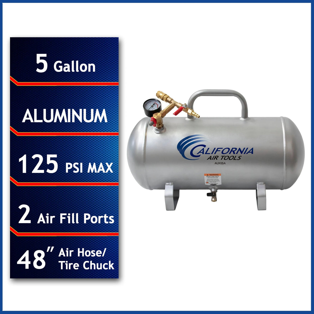 California Air Tools AUX05A 5 Gallon Aluminum Portable Auxiliary Air Tank – alternate view 2
