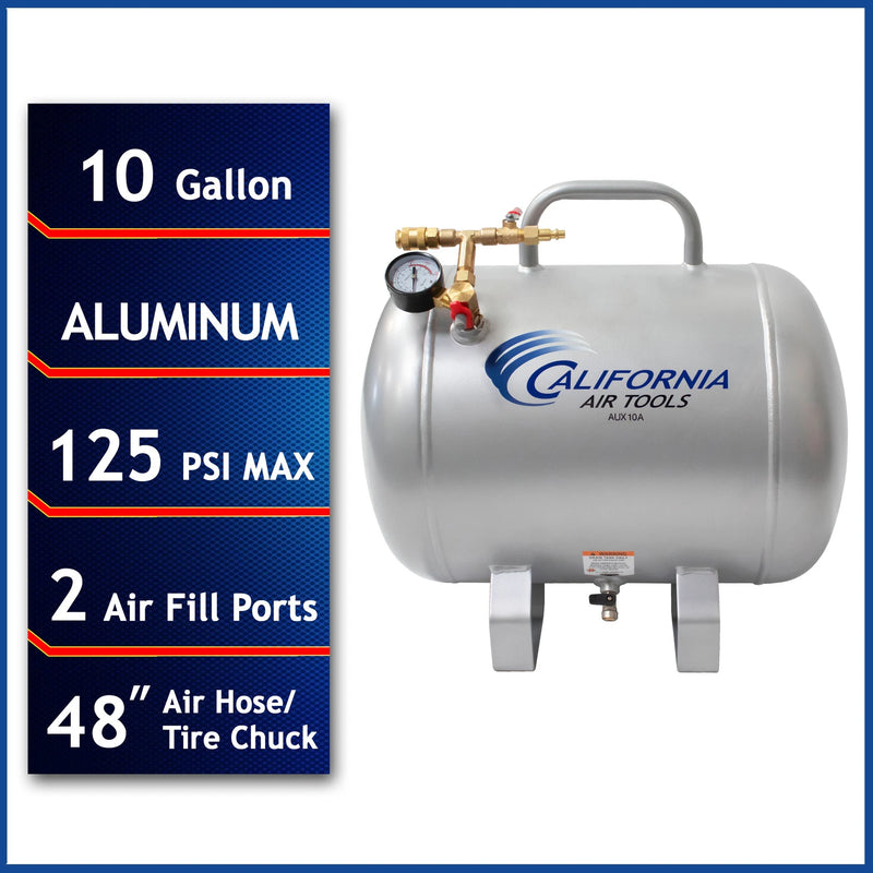 California Air Tools AUX10A 10 Gallon Aluminum Portable Auxiliary Air Tank – alternate view 2