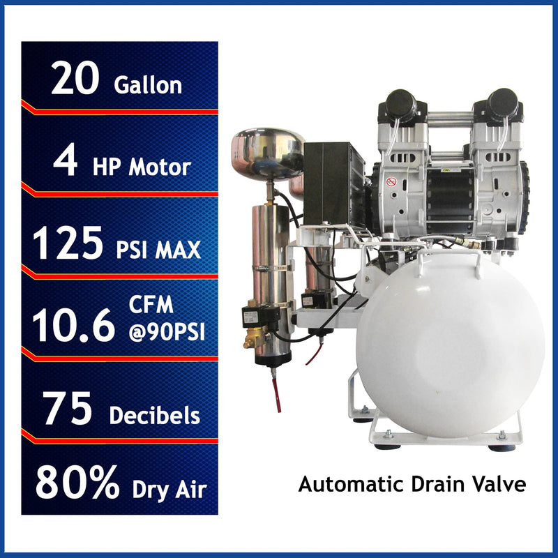 CALIFORNIA AIR TOOLS 20040DCAD Powerful 4.0 Hp Ultra Quiet & Oil-Free 20 Gallon Air Compressor﻿ with 80% Air Drying System and Automatic Drain Valve – alternate view 2
