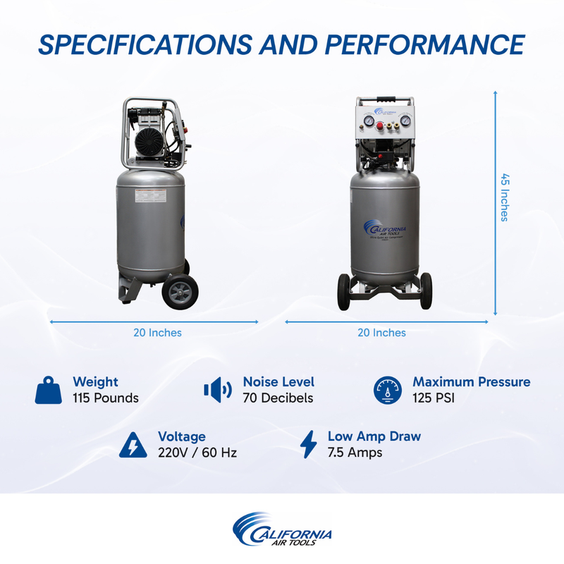 California Air Tools 20020AD 2.0 HP 20 Gallon Oil-Free Air Compressor with Auto Drain