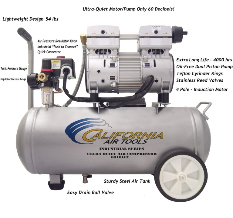 CALIFORNIA AIR TOOLS 6010LFC Ultra Quiet 1.0 Hp, Oil-Free, Lightweight 6-Gallon Air Compressor (Industrial Series)