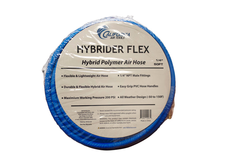 CALIFORNIA AIR TOOLS HYBRIDER FLEX 1/4in 50 Foot Hybrid Air Hose with Industrial Quick Connect Air Fittings