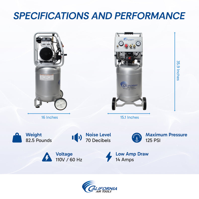 CALIFORNIA AIR TOOLS 10020C Ultra Quiet Oil-Free Powerful 2.0 Hp 10 Gallon Air Compressor