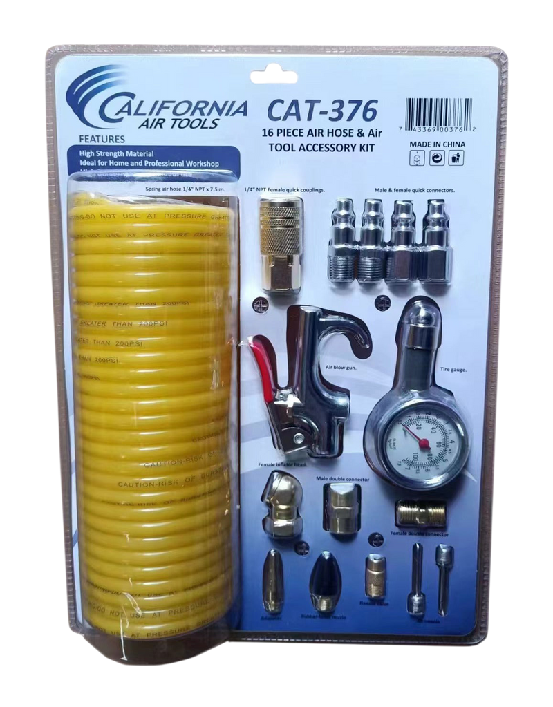 California Air Tools 376 16-Piece Air Hose & Accessory Kit with Tire Gauge